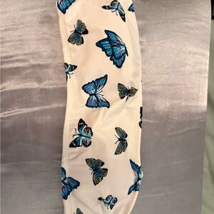 Rue21 Strapless Baiting Suit Cream with Blue Butterfly Print